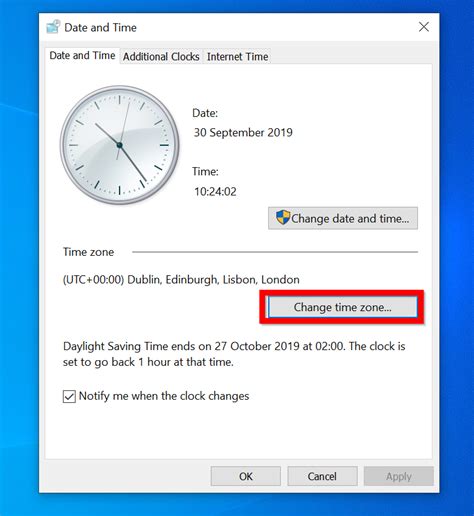 how to change time zone on windows 10.